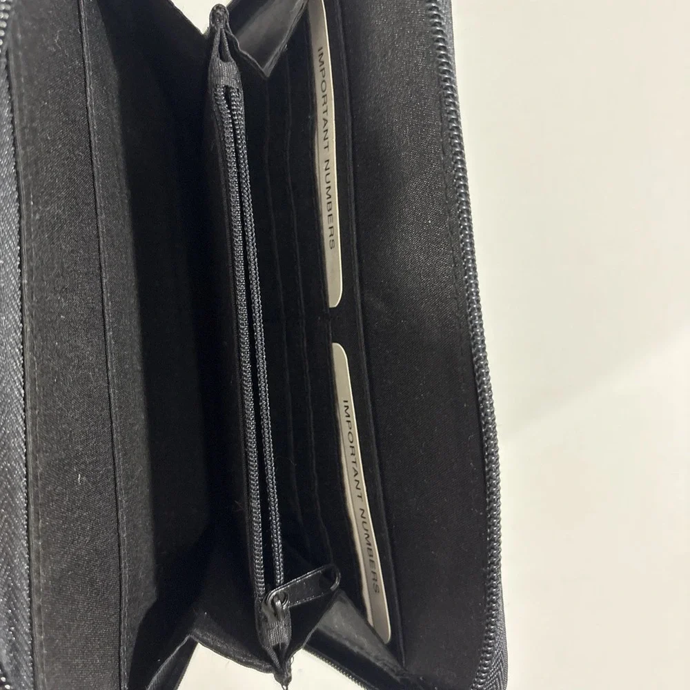 VTG Y2K Rosetti Black Leather Double Zip 6-Ring Planner Wallet Small Phone Pouch